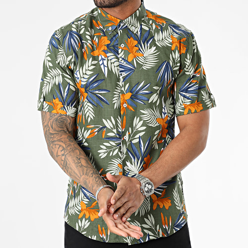 Chemise Manches Courtes Floral Vert