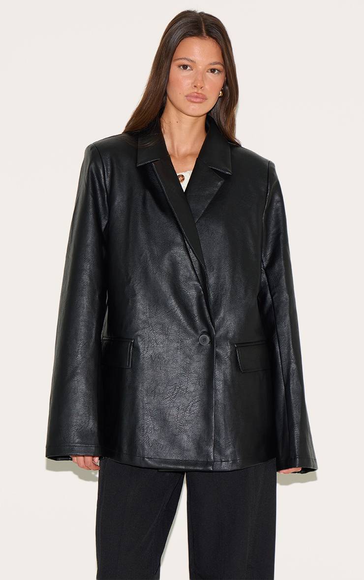 Noir Blazer En Synthétiquecuir Vieilli