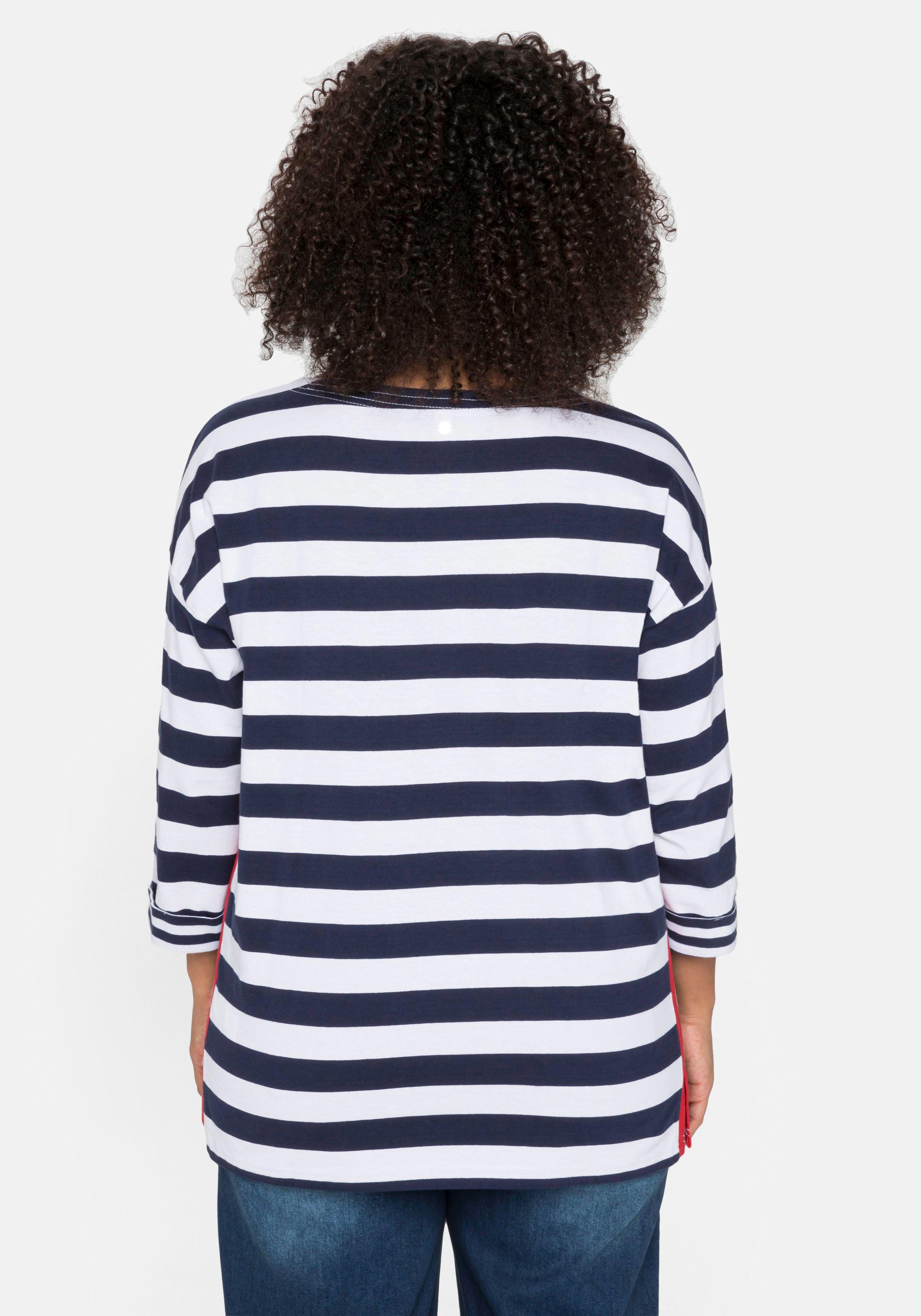 3/4-Arm-Shirt mit Ringeln und U-Boot-Ausschnitt