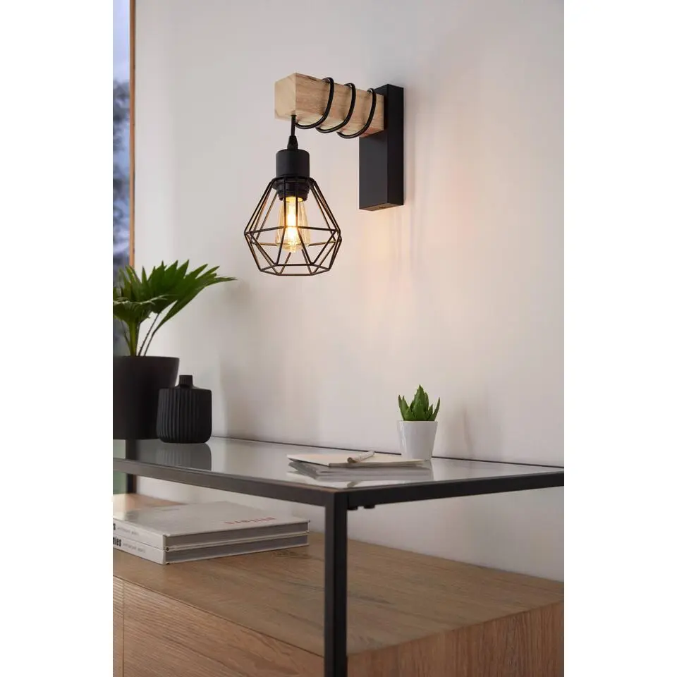 EGLO Townshend 5 Wandlamp - E27 - 27,5 cm - Hout - Zwart/Bruin