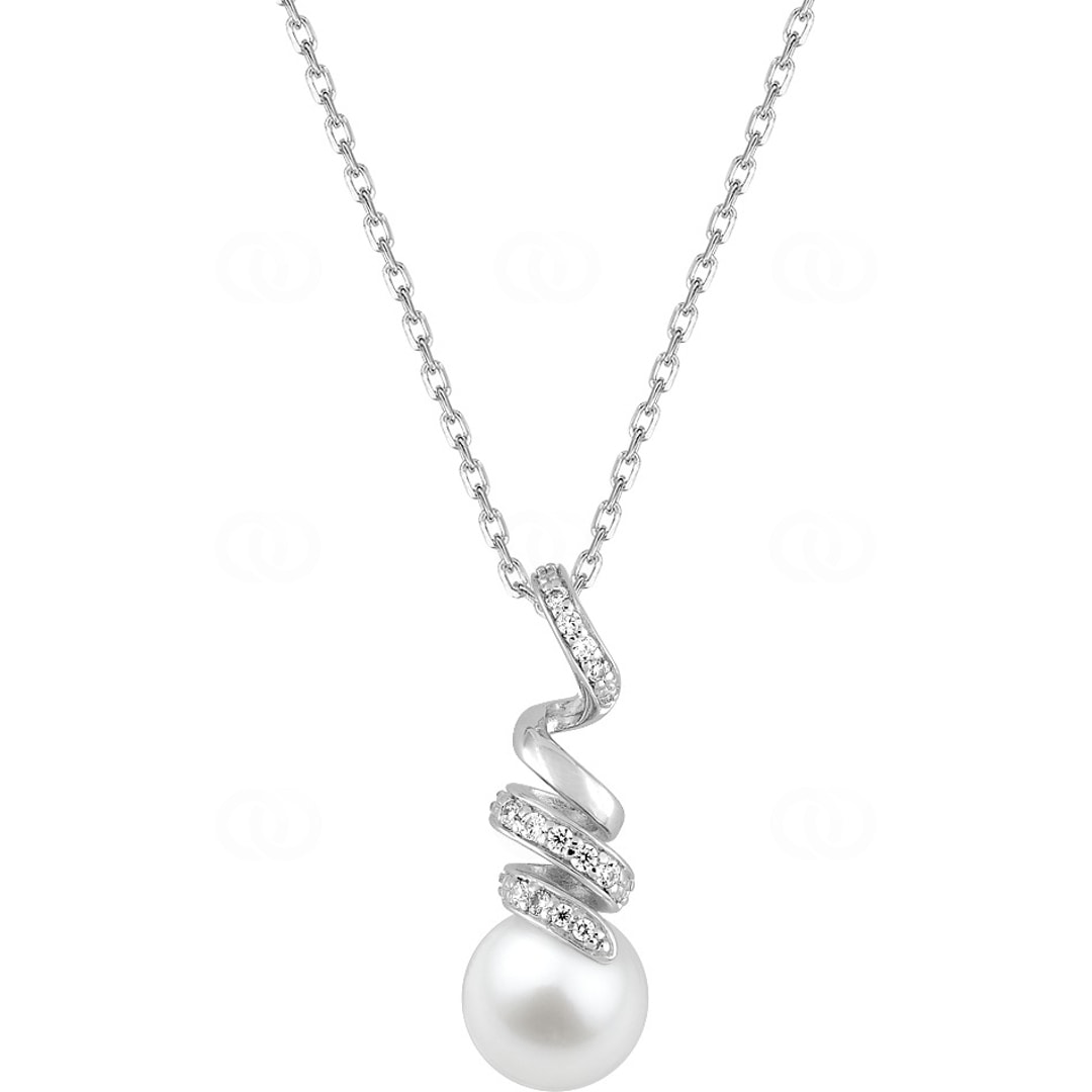 Collier mit Anhänger 925 Silber rhodiniert mit Kunstperle 8mm und Zirkonia