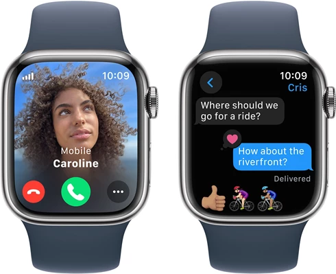 Apple Watch Series 9 GPS   Cellular 45mm Silver Stainless Steel Case with Storm Blue Sport Band - S/M