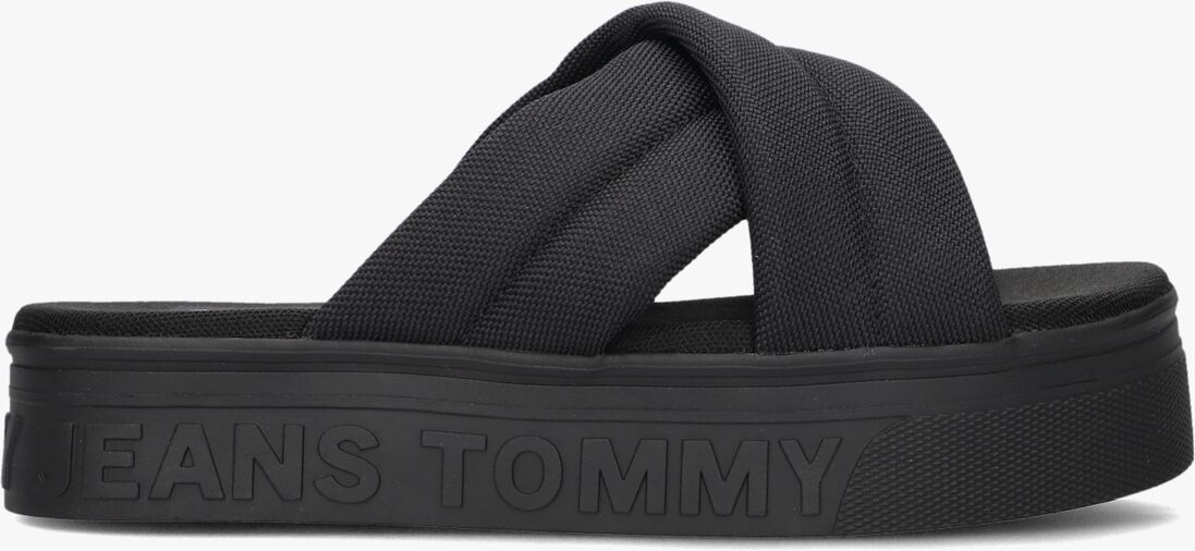 TOMMY JEANS zwarte tommy jeans slippers tommy jeans lettering flatform