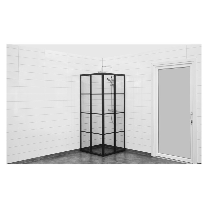 Svart dusjhjørne med skyvedører 80x80x190 cm