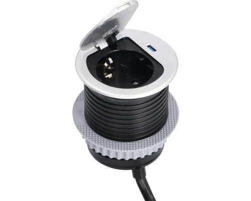 Inbouw-tafelcontactdoos, 1x geaard, 1x USB-C, 1,5 m kabel