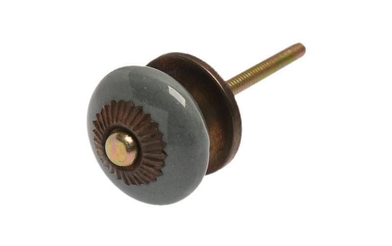 Möbelgriff handgemacht, Ø 3.3 cm, Grau/MessingMöbelknauf einfarbig