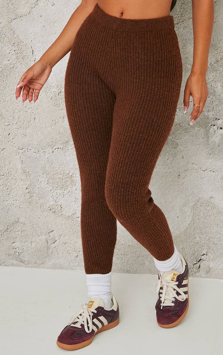 Chocolat Legging Côtelé En Maille Petite Taille
