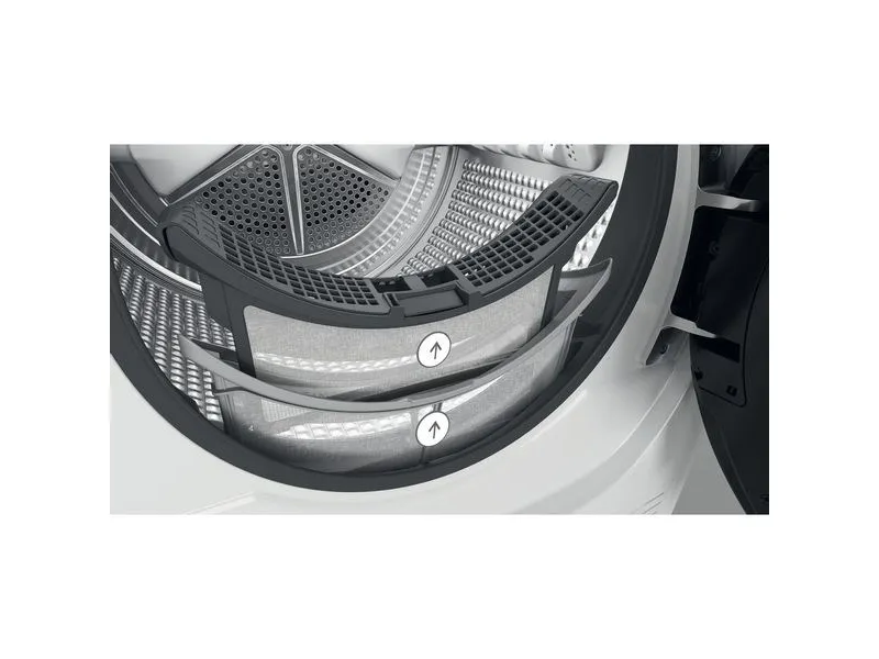 Hotpoint H8 D94WB EU, Fritstående, Front-læsning, Varmepumpe, Hvid, Dreje, Berøring, Højre