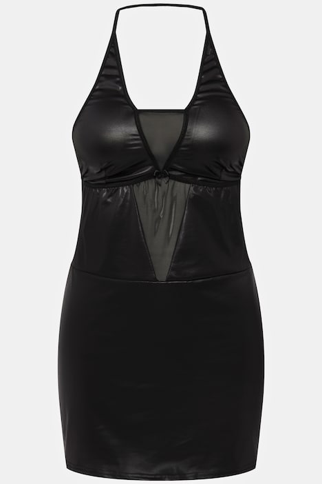 Negligé + String, 2-tlg Set., Mesh-Einsatz, Wetlook