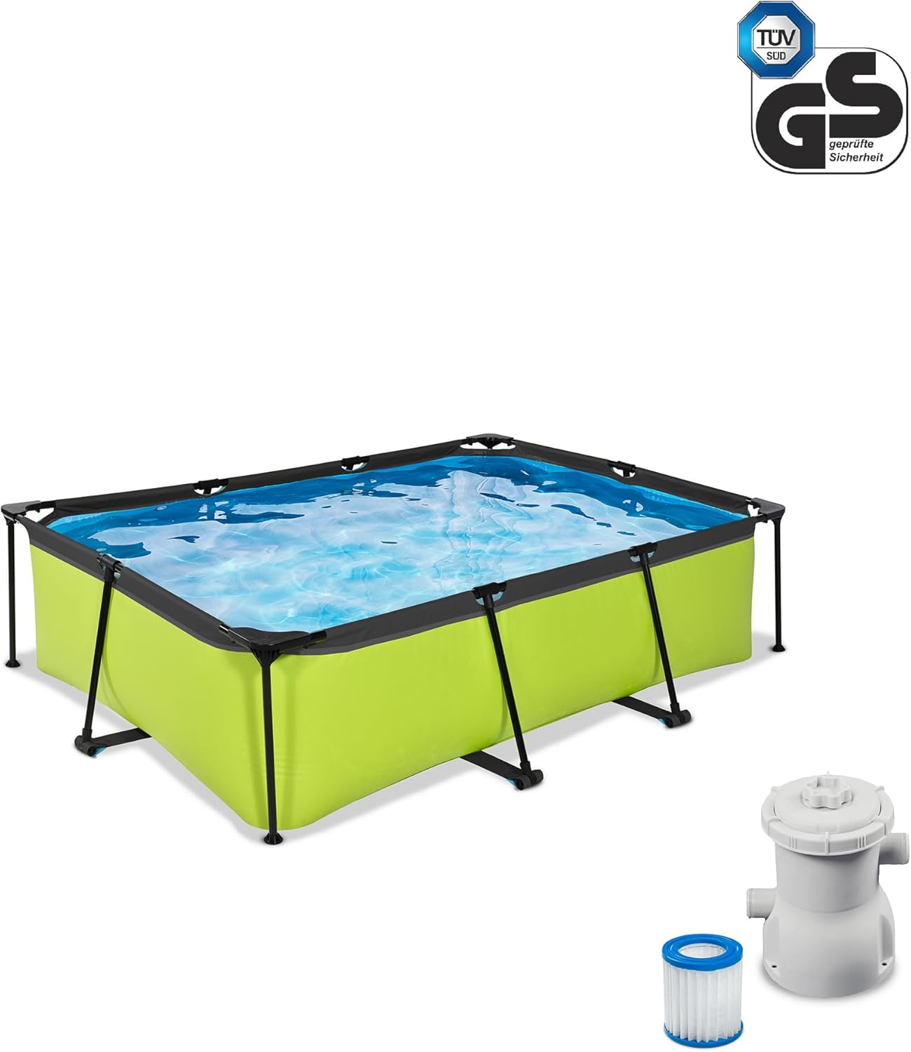 EXIT Toys Lime Pool - 220x150x65cm - Rechteckiger, Kompakter Rahmenpool mit Kartuschenfilterpumpe - Leicht Zugänglich - Für Kleinkinder Geeignet - Starker Rahmen - Einzigartiges Design - Grün