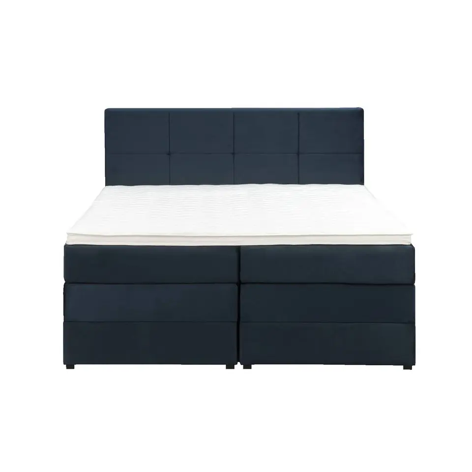Boxspring met opbergruimte Liv geblokt - blauw - 140x200 cm