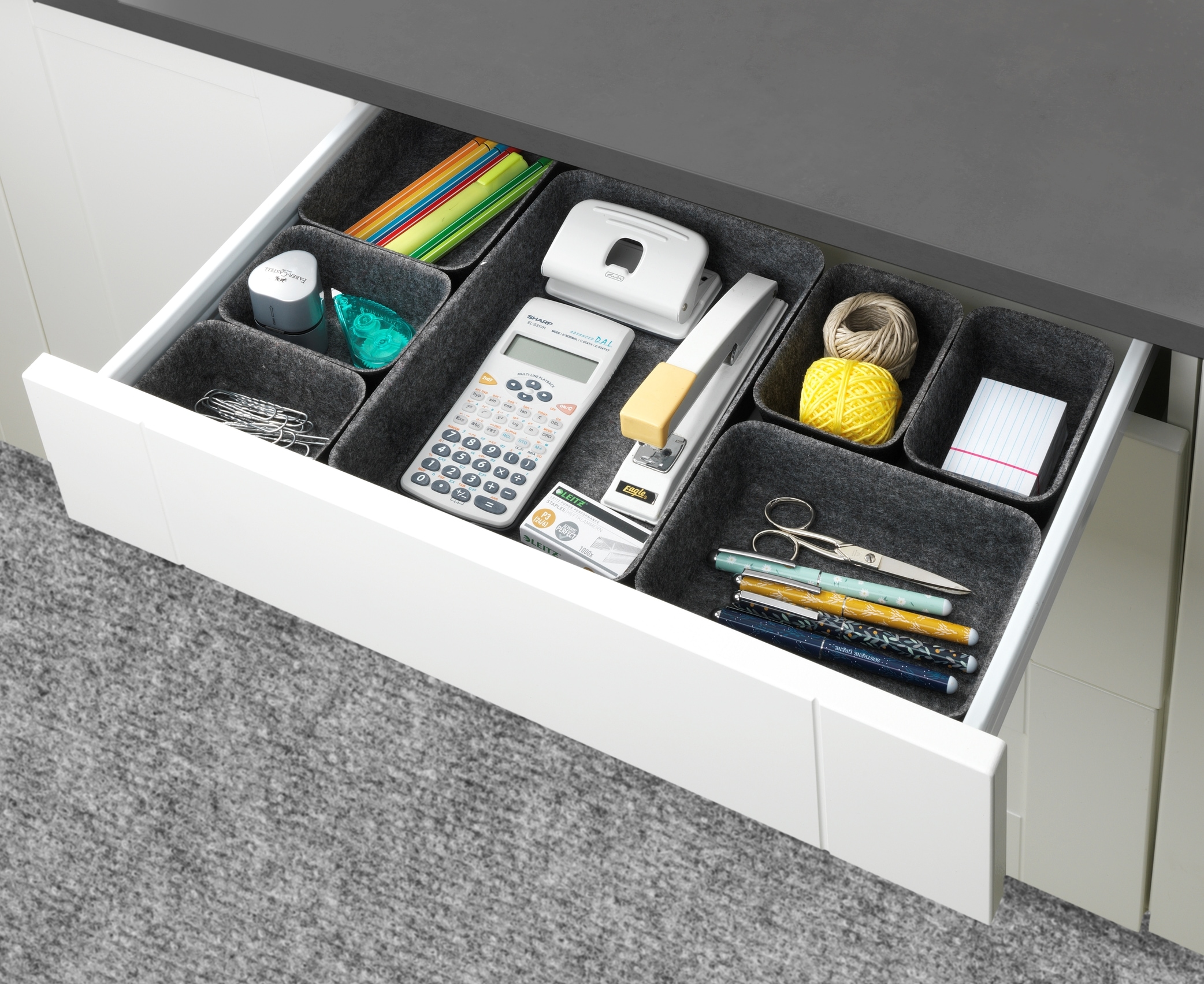 WENKO Organizer Aufbewahrungsboxen für Schubladen, 3 Grössen, recycelter Polyesterfilz