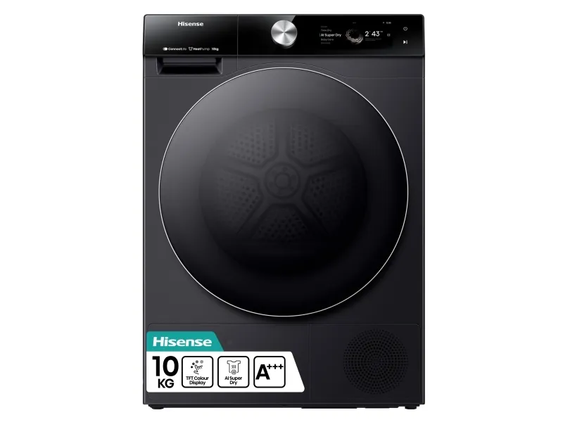 Hisense DH7S107BB, Fritstående, Front-læsning, Varmepumpe, Sort, Knapper, Dreje, Berøring, Højre