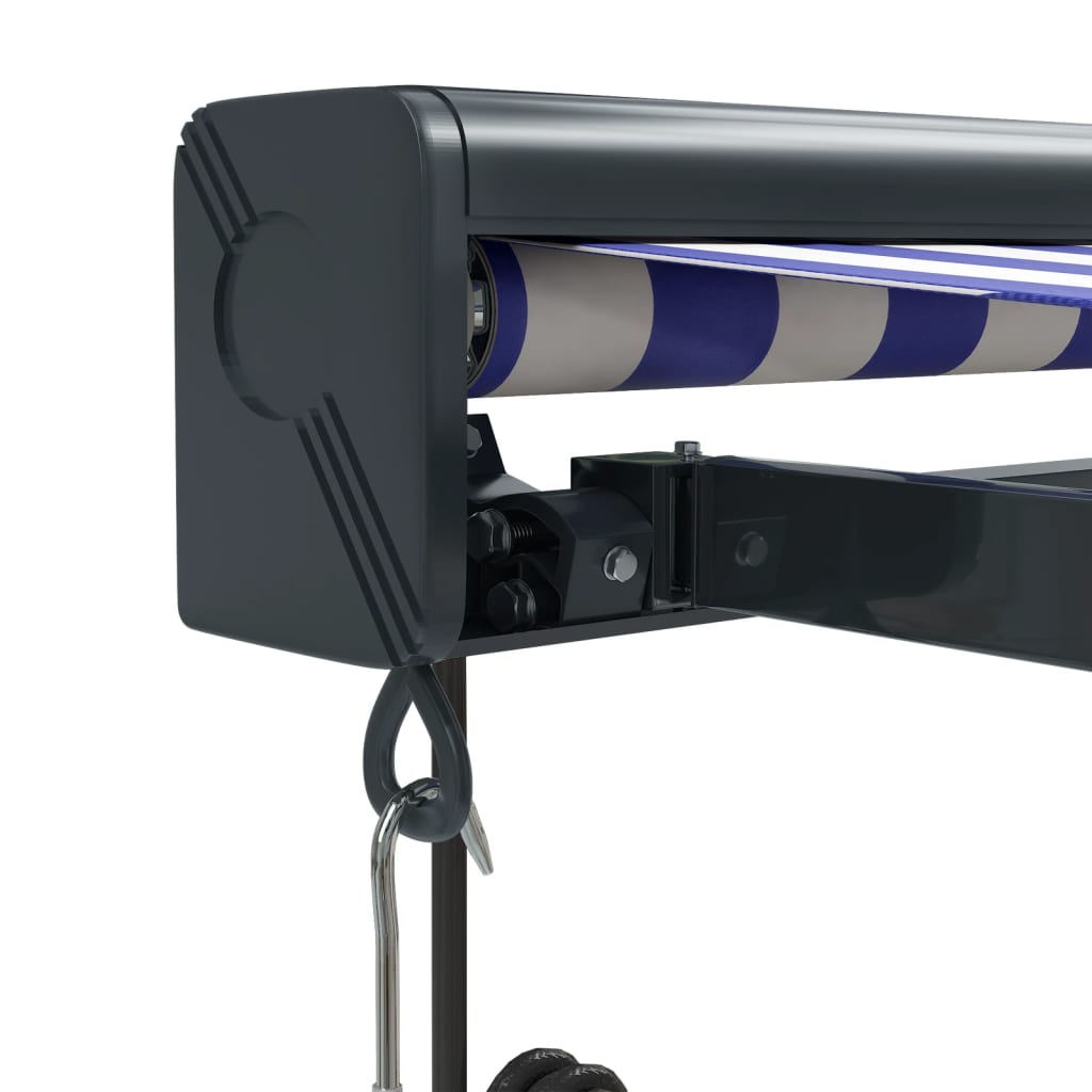 Auvent rétractable bleu et blanc 5x3 m tissu et aluminium