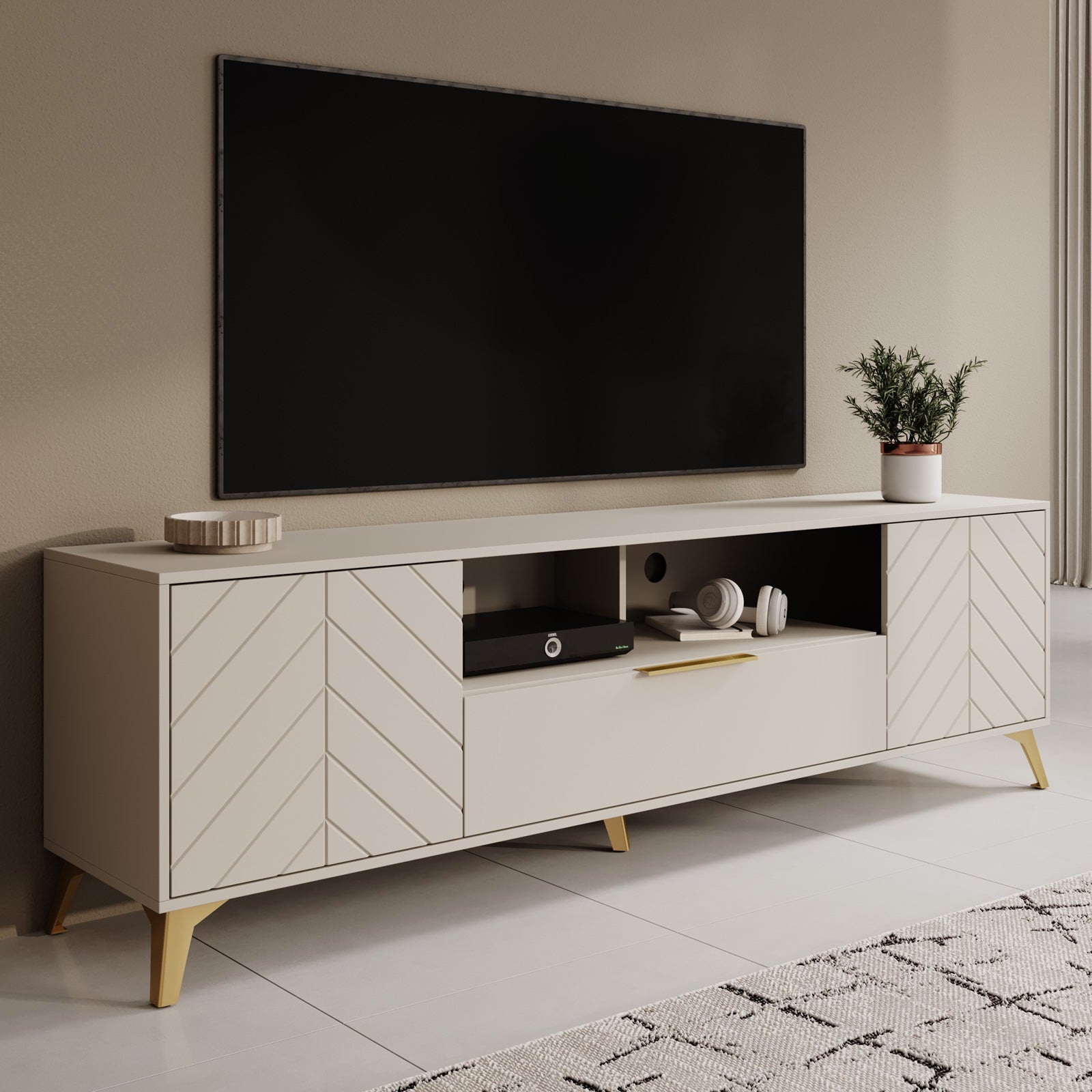 Xiano - TV-Meubel met 2 deuren - Beige - 204x40x60 cm