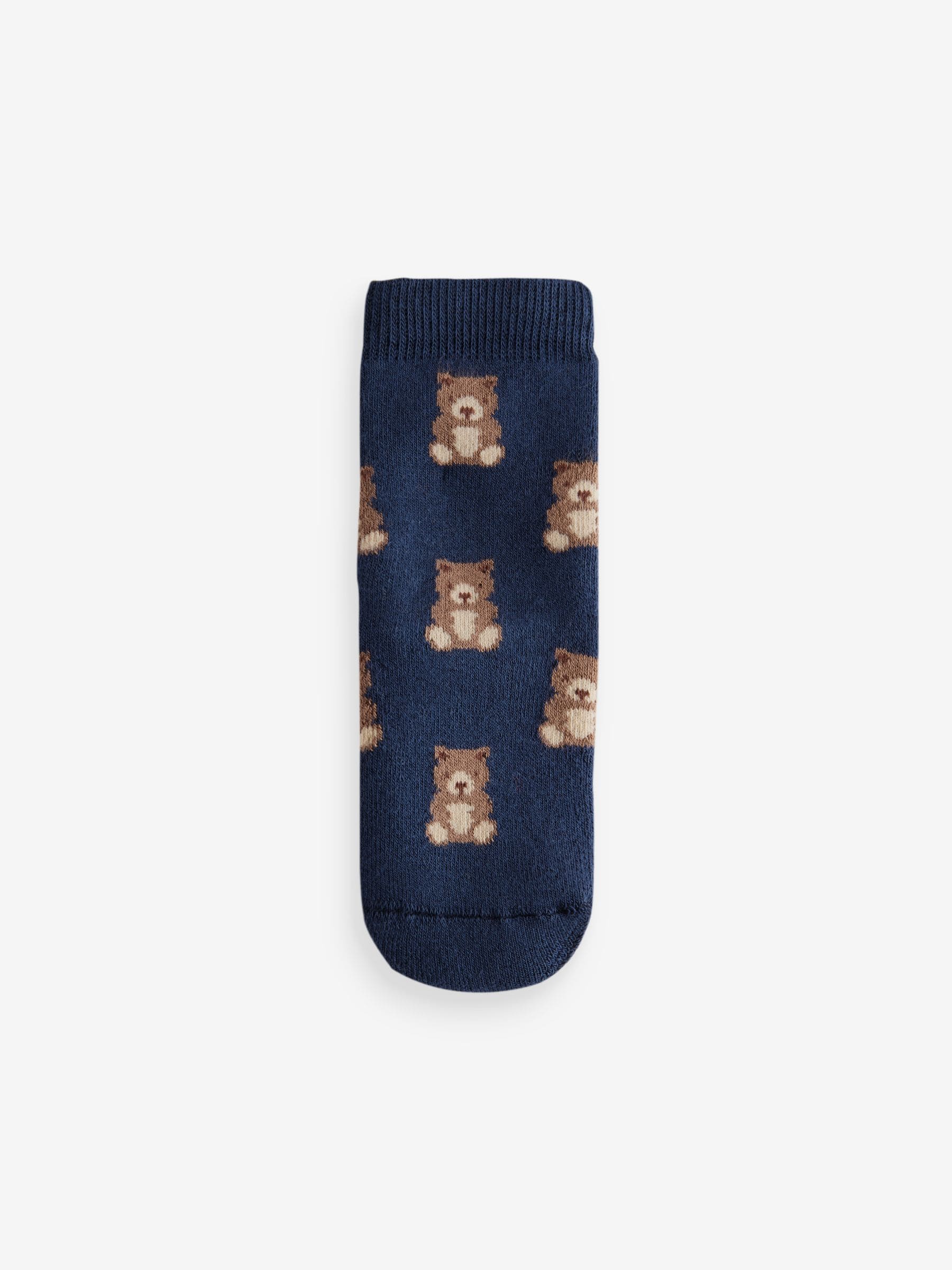 Marine/ecru beer - Set van 5 Cosy Terry sokken met hoog katoengehalte