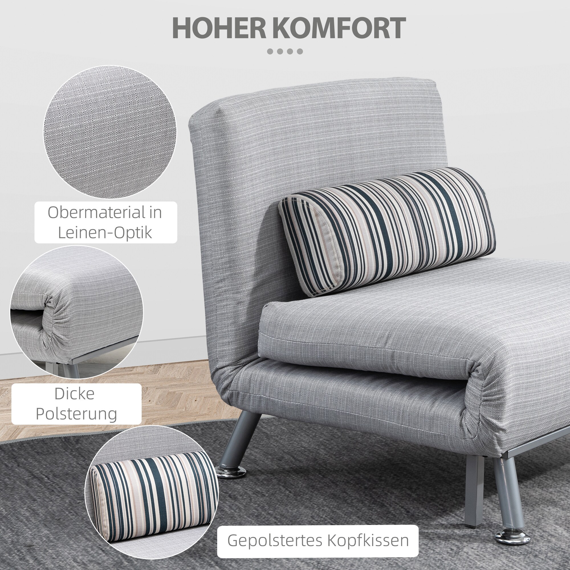 HOMCOM Klappbarer Schlafsessel mit verstellbarer Rückenlehne