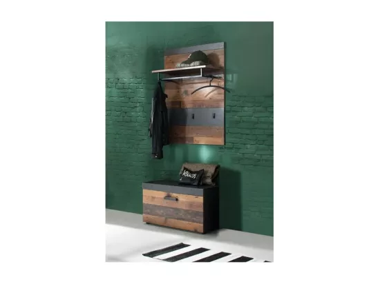 Ensemble meuble d'entrée 2 pièces mélaminé chêne foncé et gris Orcel