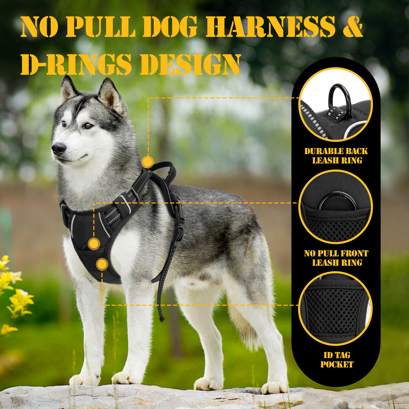 Nobleza - Coleira peitoral para cães de pequeno porte, modelo anti-puxão com detalhes refletivos.