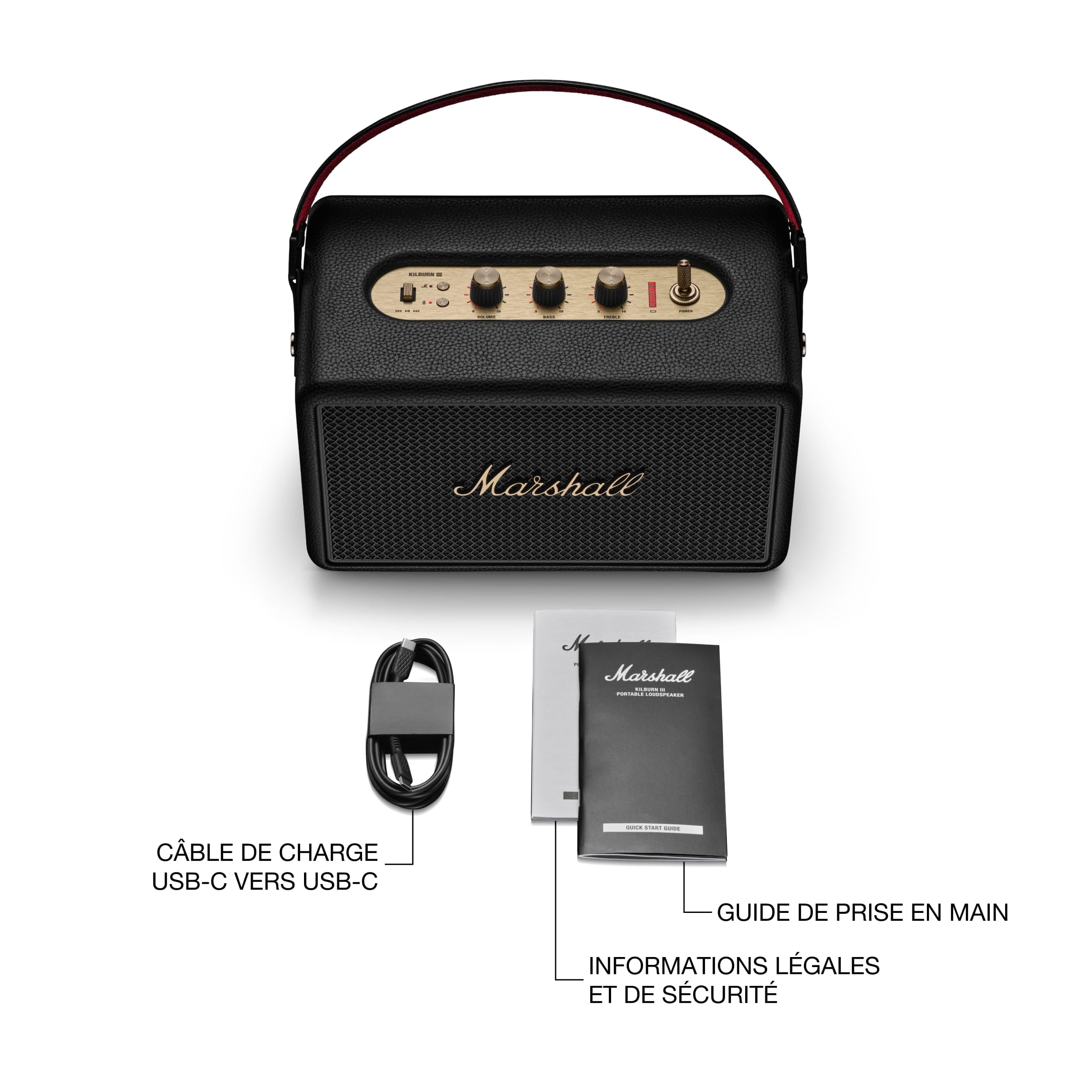 Marshall Kilburn III Bluetooth Enceinte Portable avec Plus de 50 h d’autonomie - Noir et Laiton