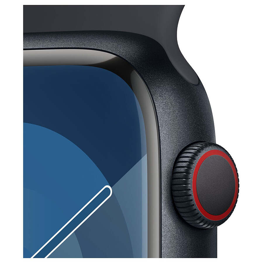 Apple Watch Series 9 GPS + Cellular - Aluminium Minuit - Bracelet Sport Band Bleu - 45 mm - Taille M/L