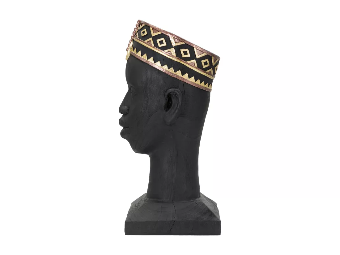 Tête d'homme Masai - 25x25x56 cm - Statue en résine noire, inspiration Afrique du Nord.