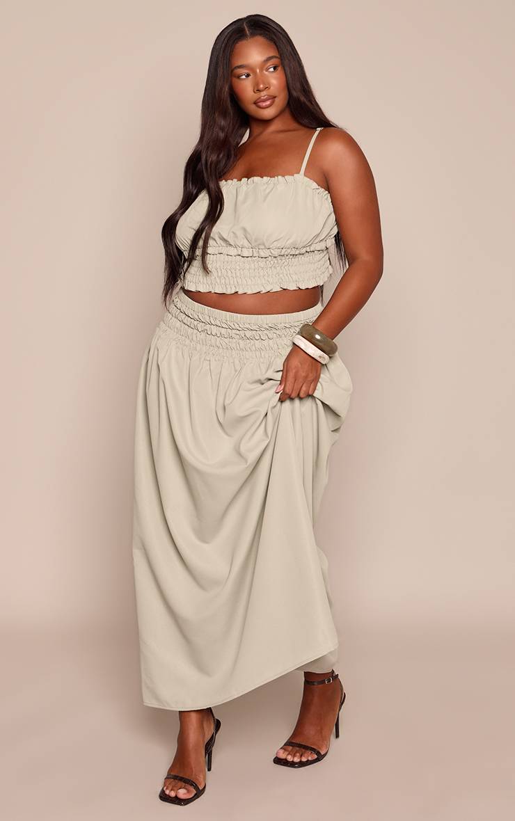 Vert Sauge Jupe Maxi À Pois Grande Taille Coordonnée