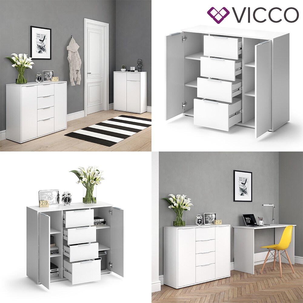 VICCO Sideboard LEON Kommode Schrank Weiß Fernsehschrank TV Anrichte Highboard
