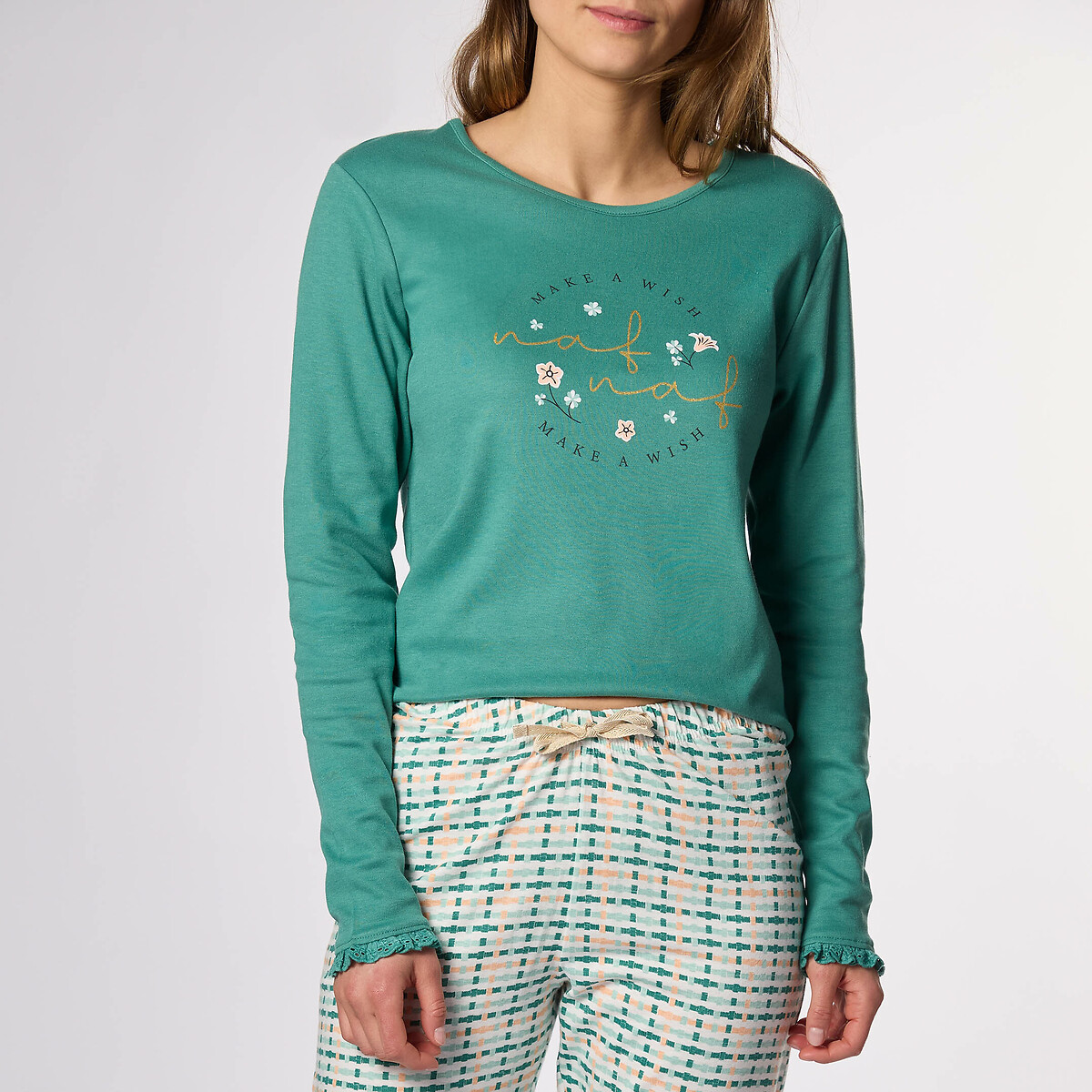 NAF NAF<br>Pijama de algodão com mangas compridas em tweed