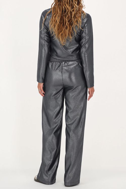 Donkergrijze wide leg broek met lurex