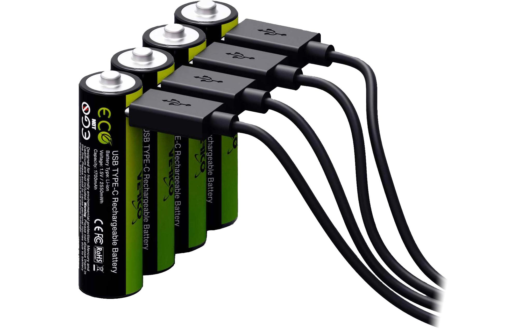 Akku Li-Ion AA mit USB-C 1700 mAh, 4 StückAA-Akkus mit USB-C-Ladeanschluss