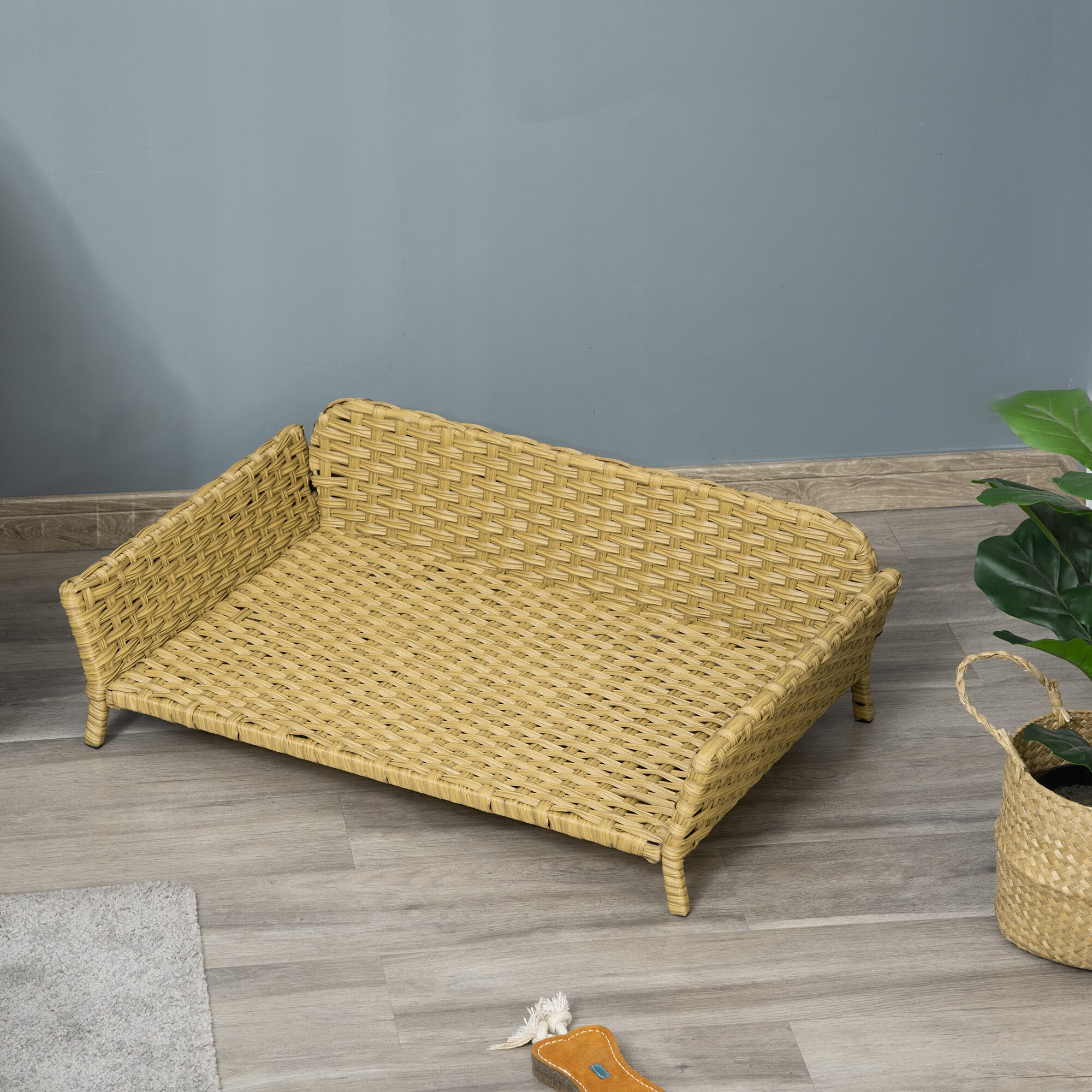 PawHut Rattan Hundesofa mit Rattan-Design natur 84B x 53T x 25H cm