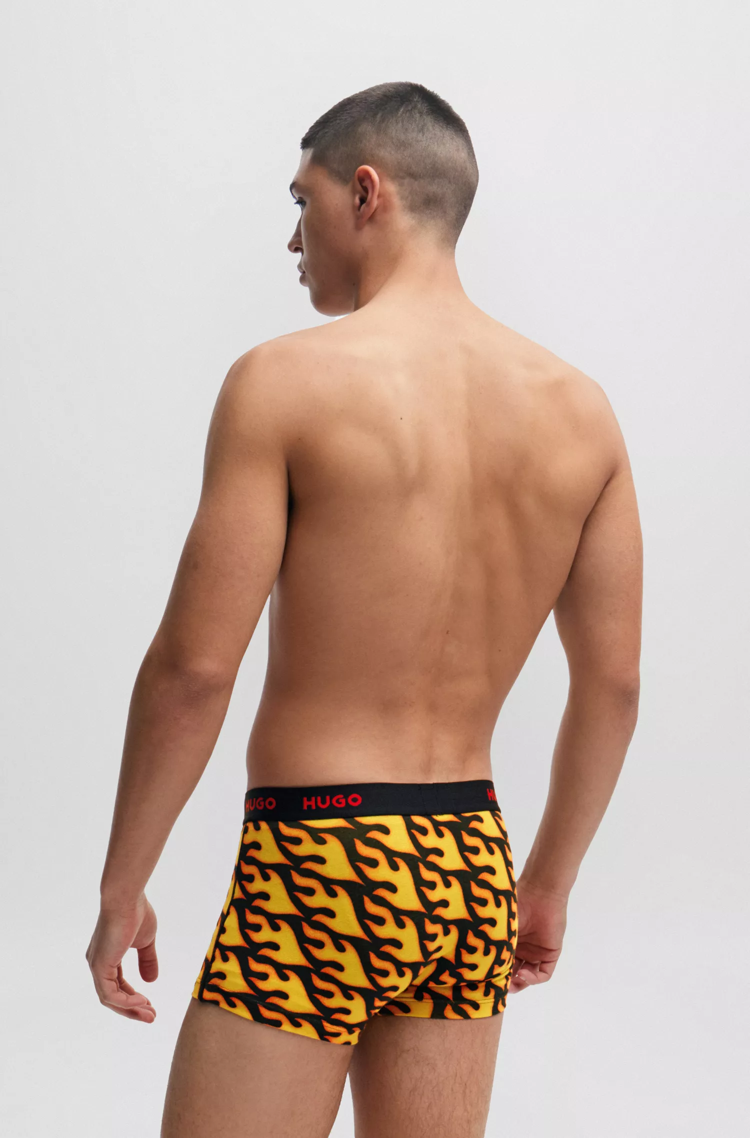 HUGO Vermelho - Pacote triplo de cuecas boxer de algodão elástico com cós com o logotipo.