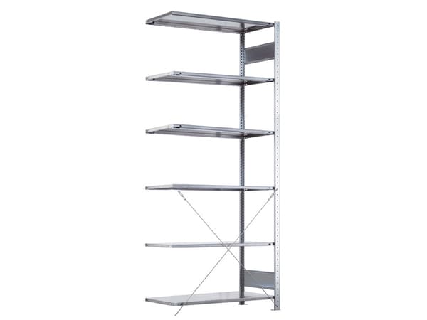 Følgesektion Boltless lagerreol, rygkryds 2500x750x800 250 kg/hylde