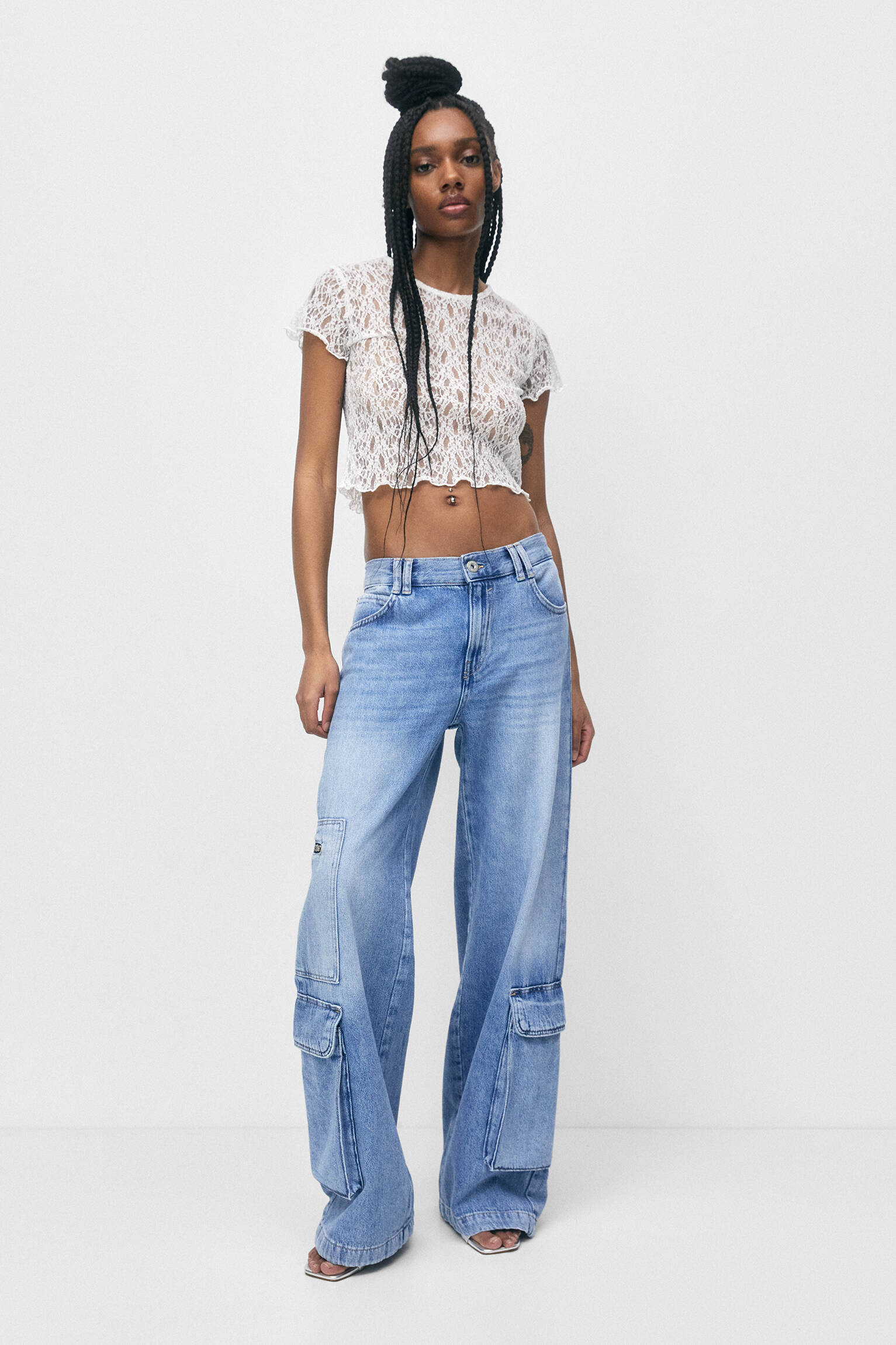 CALÇA CARGO DE CINTURA BAIXA - AZUL ESCURO