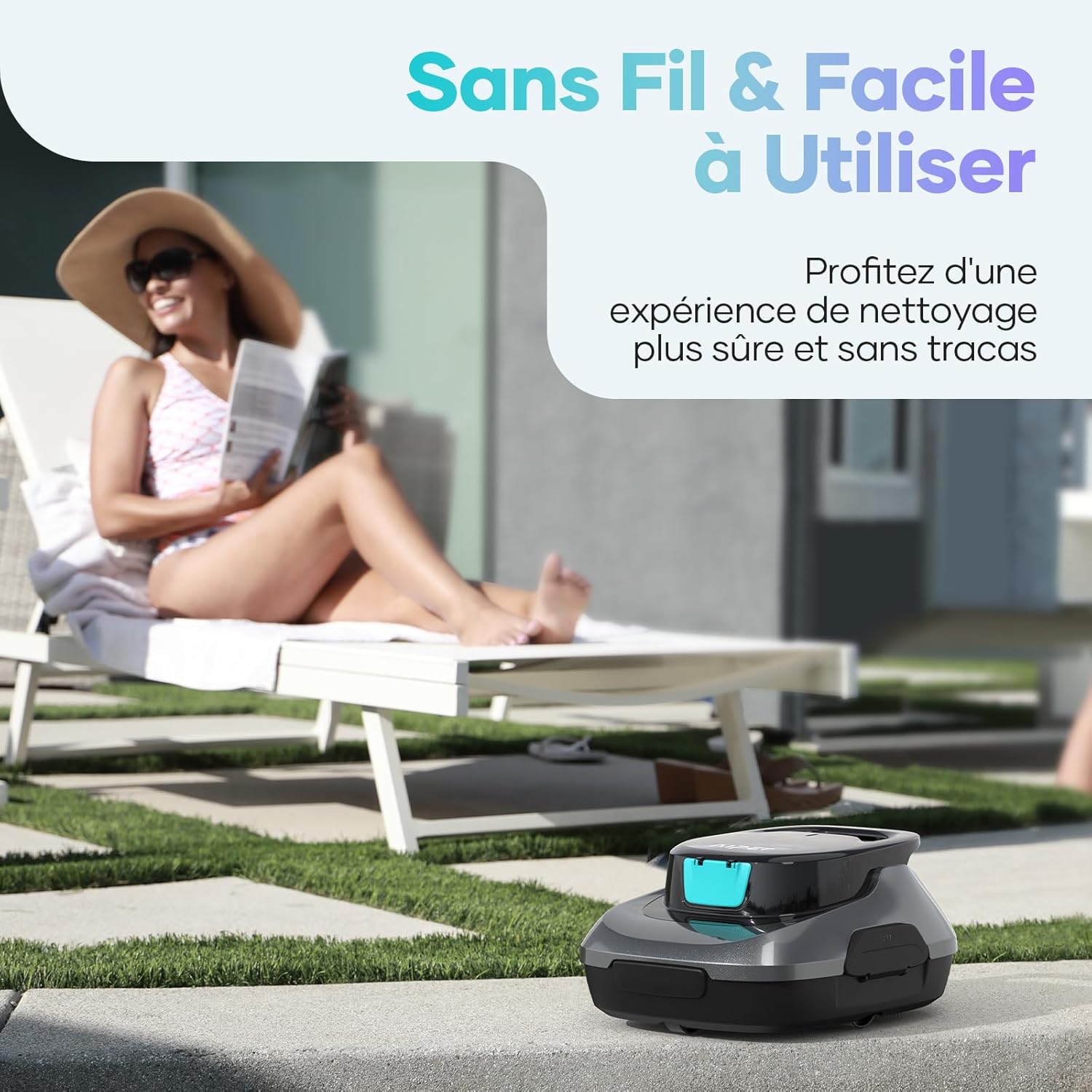 AIPER Kabelloser Poolroboter, Poolsauger Akku mit 90 Min Laufzeit, Doppelantrieb & Selbstparkfunktion, Idealer Poolreiniger für Flachbodenpools bis 80 m²