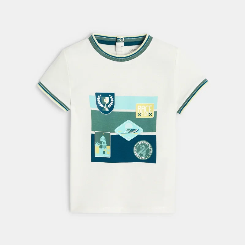 T-shirt maille piquée course auto blanc bébé garçon Blanc