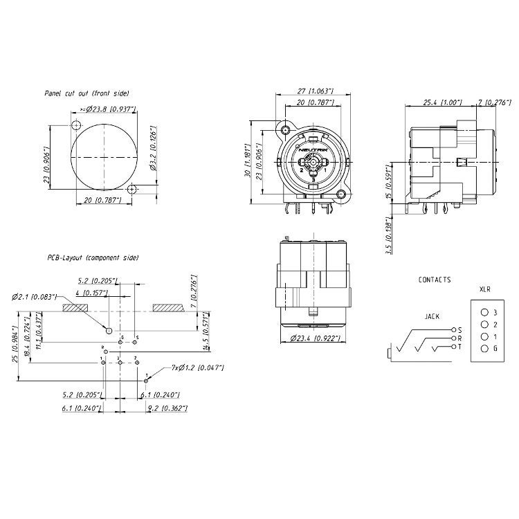 Neutrik NCJ6FI-H-O combo chassisdeel XLR Jack