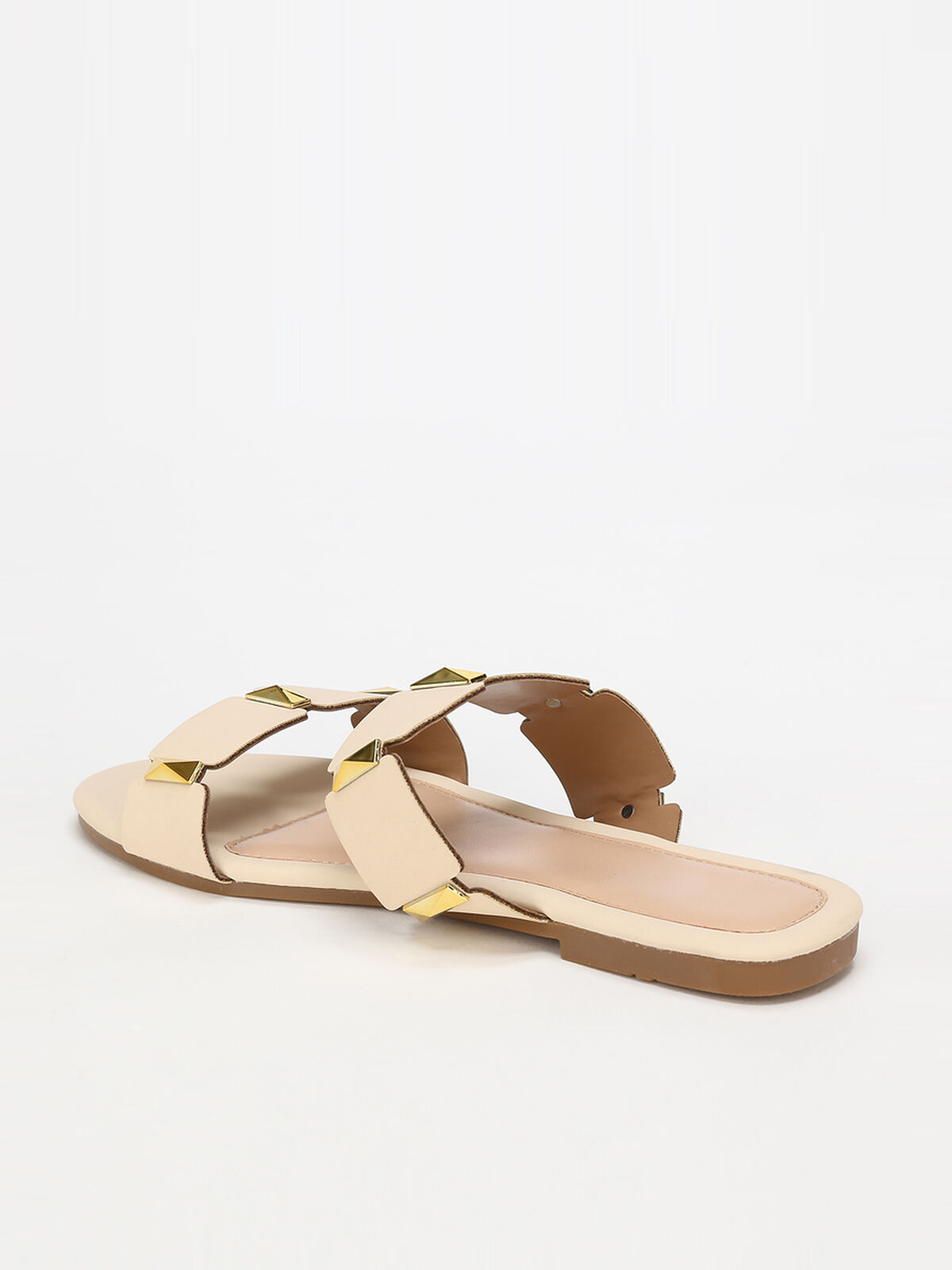 Mules plates à brides et détails grandes tailles- Beige
