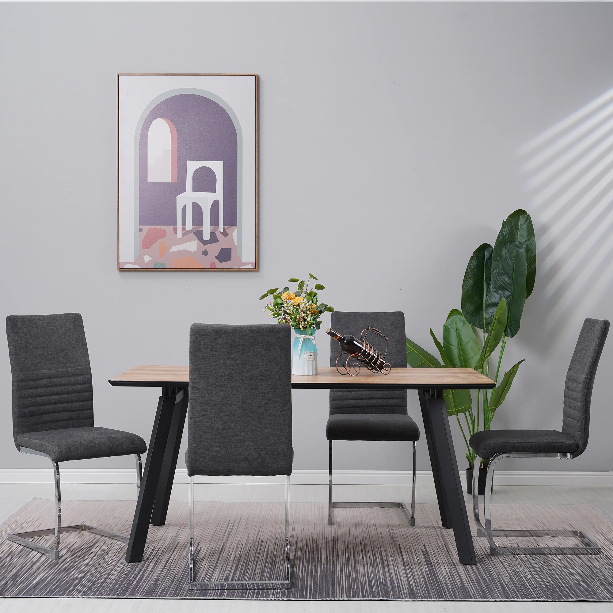 Freischwinger Stühle 4er Set LUGANO, Schwarz - Esszimmerstuhl Schwingstuhl mit modernem Design, Stoff-Bezug, dicke Polsterung - Küchenstuhl, Polsterstuhl, Stuhl Esszimmer oder Esstisch Stuhl