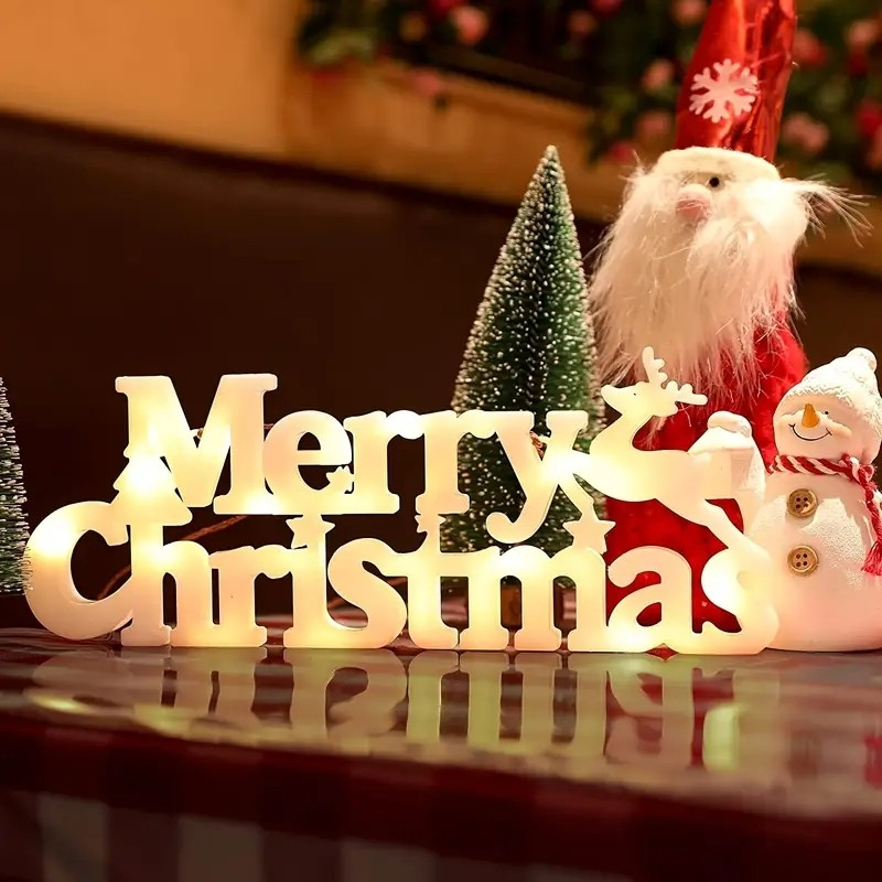 (28x10cm) Weihnachts LED Schild Christmas Home Deko Tür Kranz Beleuchtung zum Aufhängen (inkl. CR2032 Batterie) - Merry Christmas