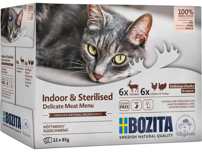 Bozita Nassfutter Pouch Häppchen in Sauce, Multibox, 12 x 8 Alleinfuttermittel für Wohnungs- und sterilisierte Katzen