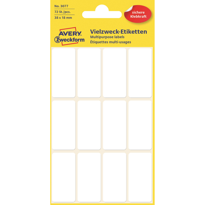 Avery Zweckform Vielzwecketiketten, 3077, 38 x 18 mm, weiss