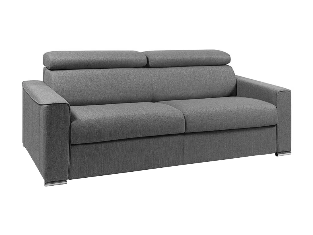 Canapé 4 places convertible express en tissu gris - couchage lattes larges 160 cm - Matelas 18 cm avec mémoire de forme VIZIR