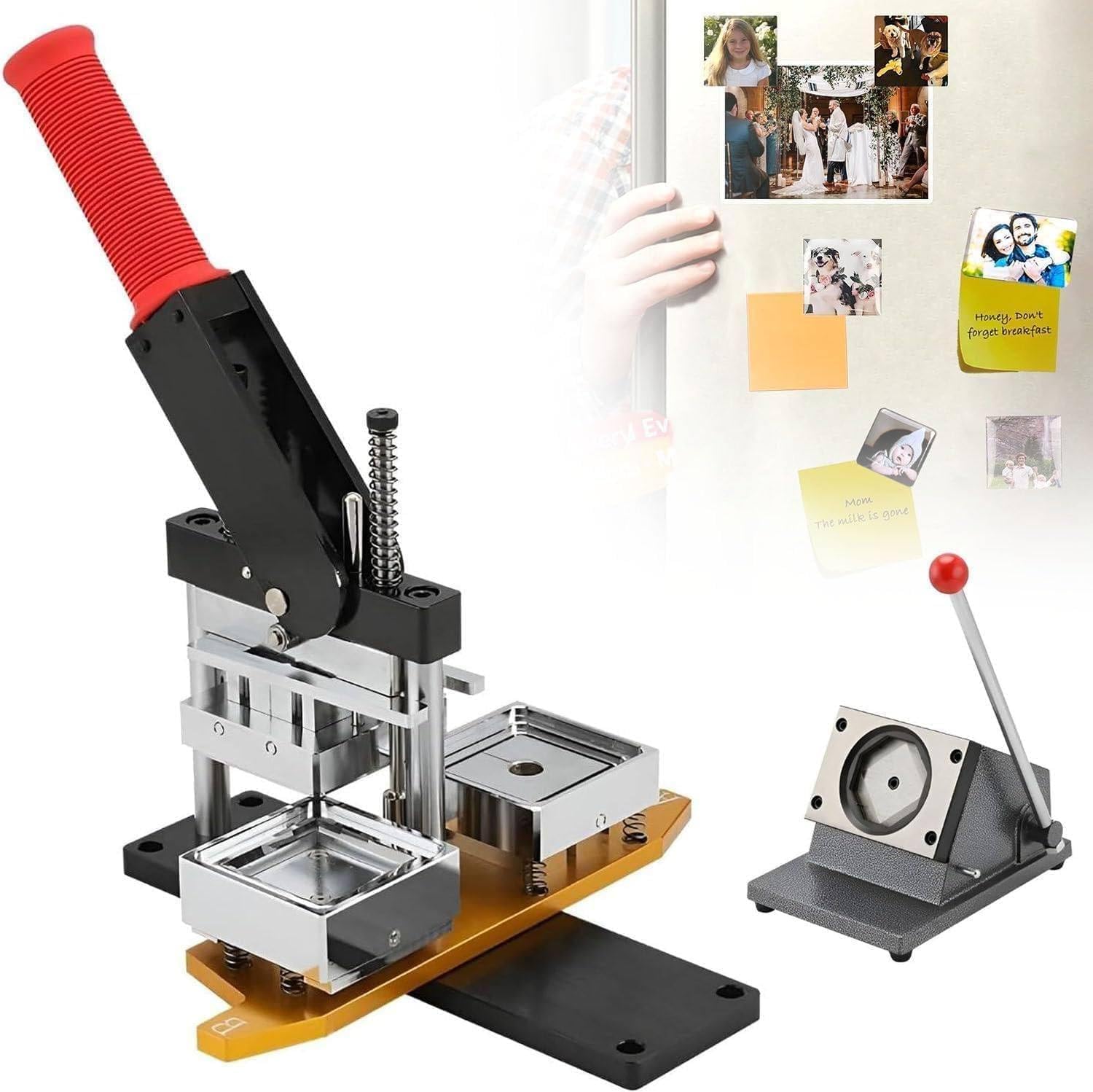 Magnetischer Bilderrahmen und Button-Button-Hersteller, Button-Presse, 50 x 50 mm Fotomagnet-Maschine mit Papierschneidemaschine, für individuelle Kühlschrankmagnete