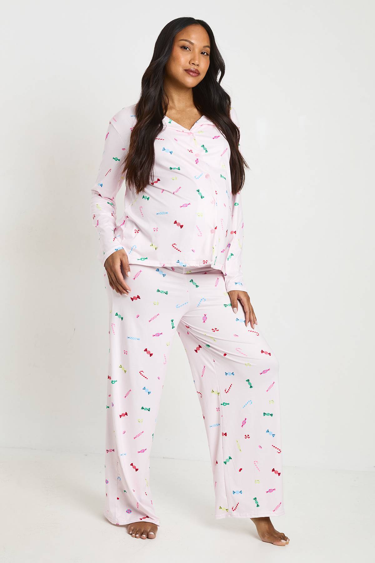 boohoo Ensemble De Pyjama De Maternité Chemise À Manches Longues Et Pantalon À Imprimé Doux