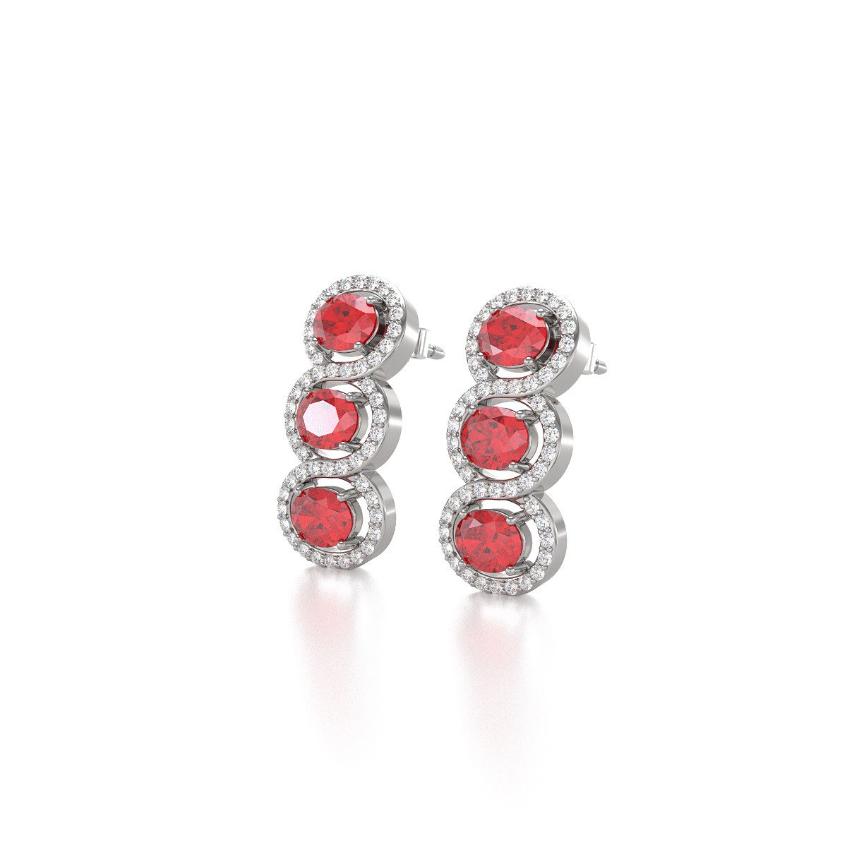Boucles d'oreilles ADEN Rubis et Diamants sur Argent 925 4.55grs