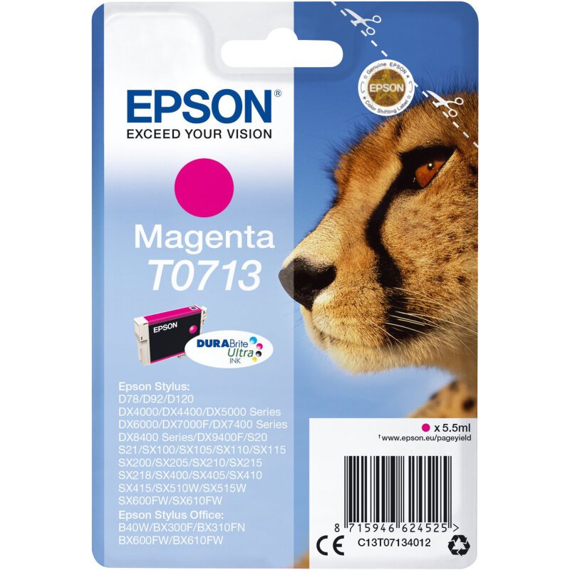 Epson Singlepack Magenta T0713 DURABrite Ultra Ink