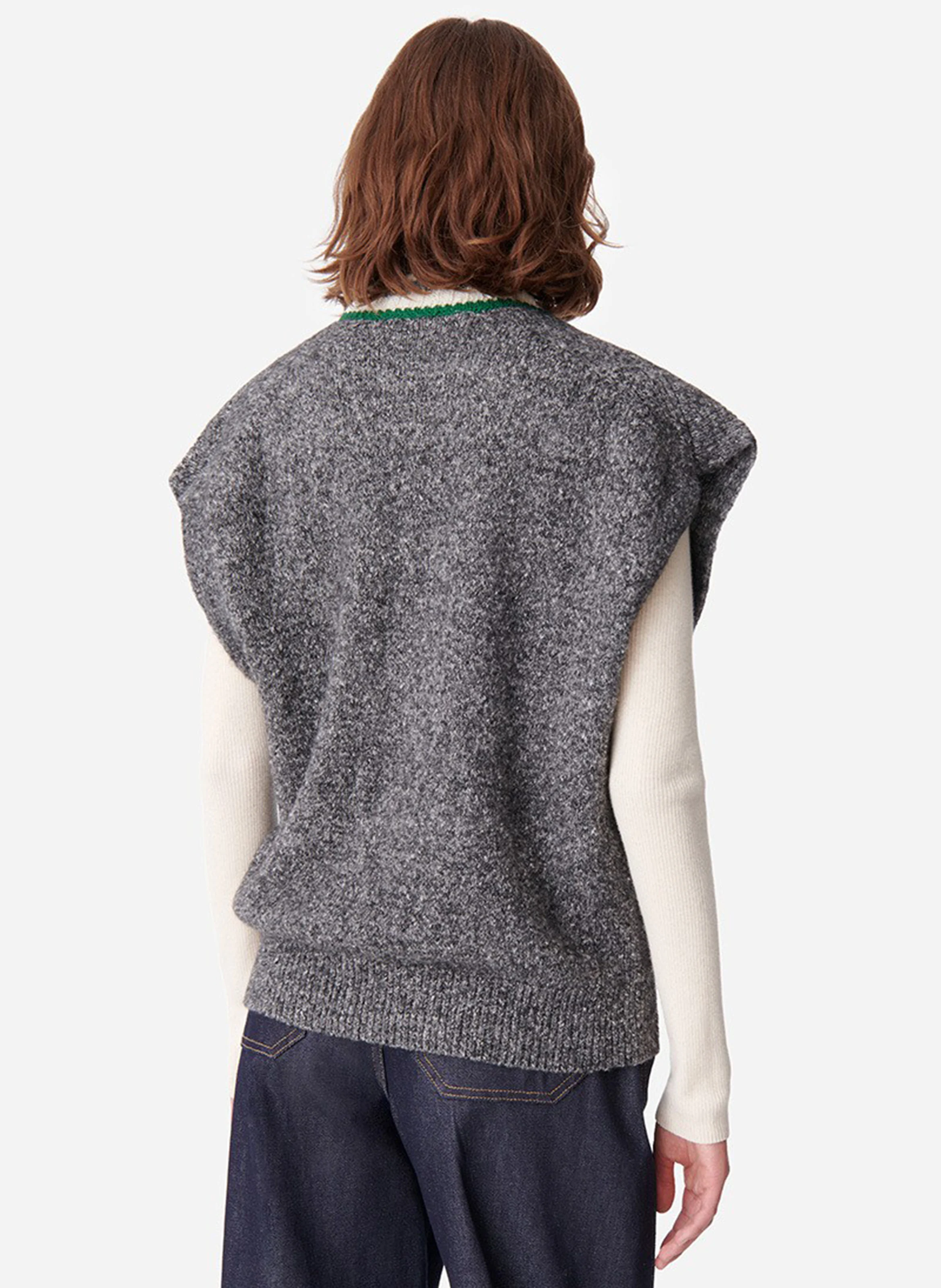 DALOBA - Pull manches courtes en laine et coton mélangés | Gris