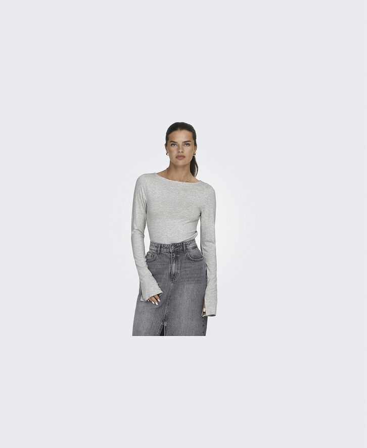 ONLY ONLFELINA L/S BOATNECK SLIT TOP CS Grå